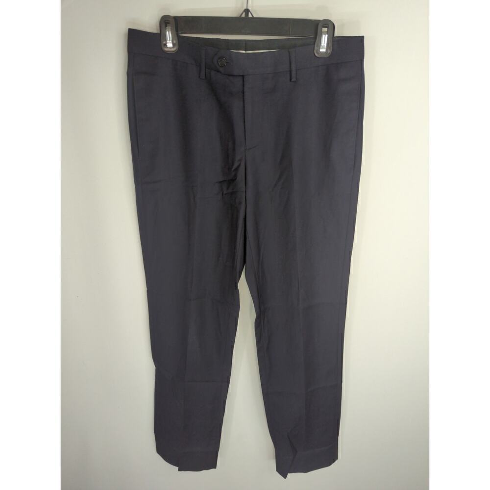 Emporio Armani Women's Solid Mid Rise Straight Leg Dress Pants Navy Size Large